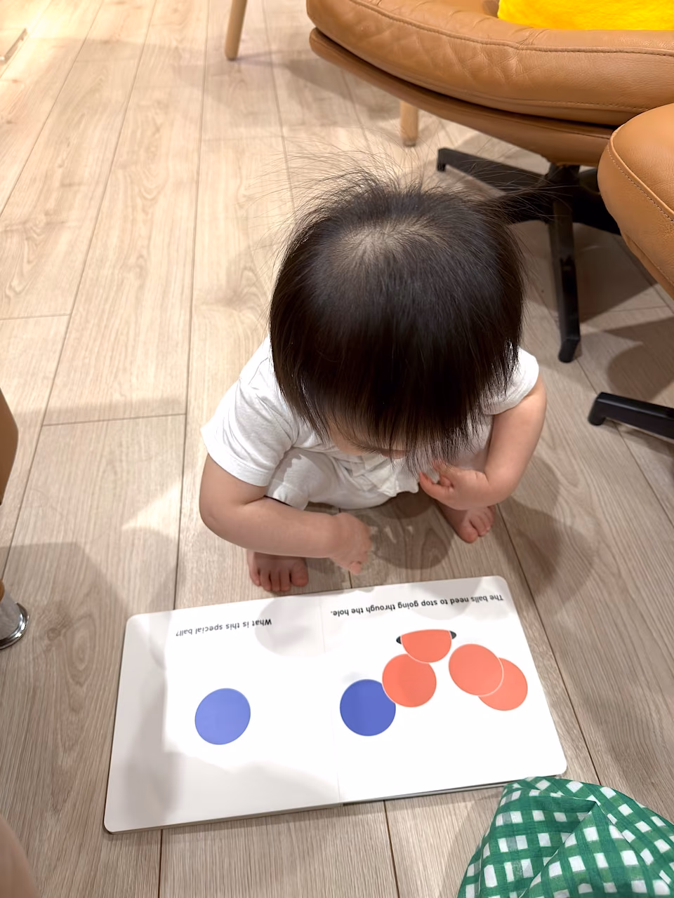 Reading with intense concentration — every dot and color matters.